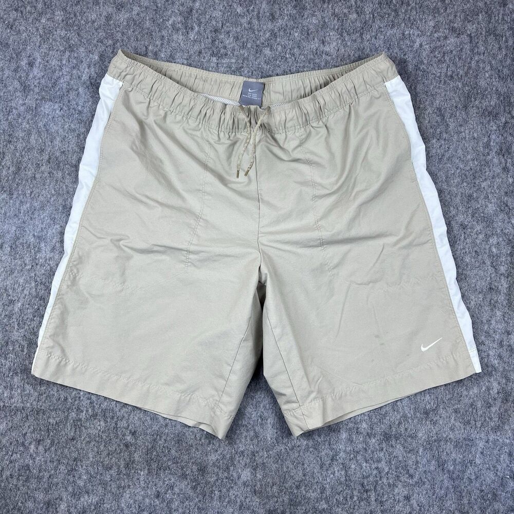 Vtg Nike Men's Swim Trunks Board Shorts Tan Mesh Lined 10" Inseam Y2K Size L